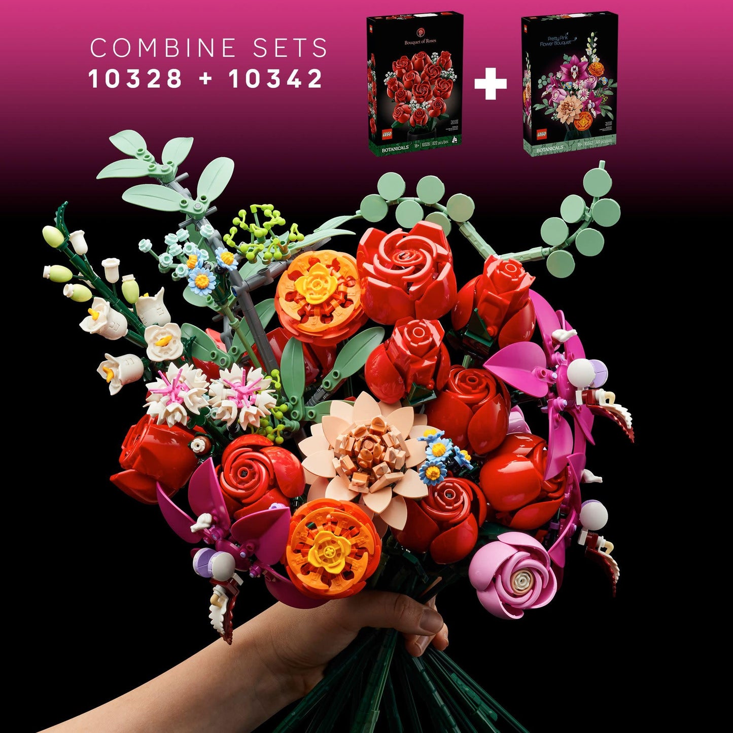 LEGO Botanicals Bouquet of Roses Artificial Flowers - Fake Red Roses Building Set for Adults, Ages 18+ - Gifts for Birthdays for Her - Home Decor for Table Display - 10328