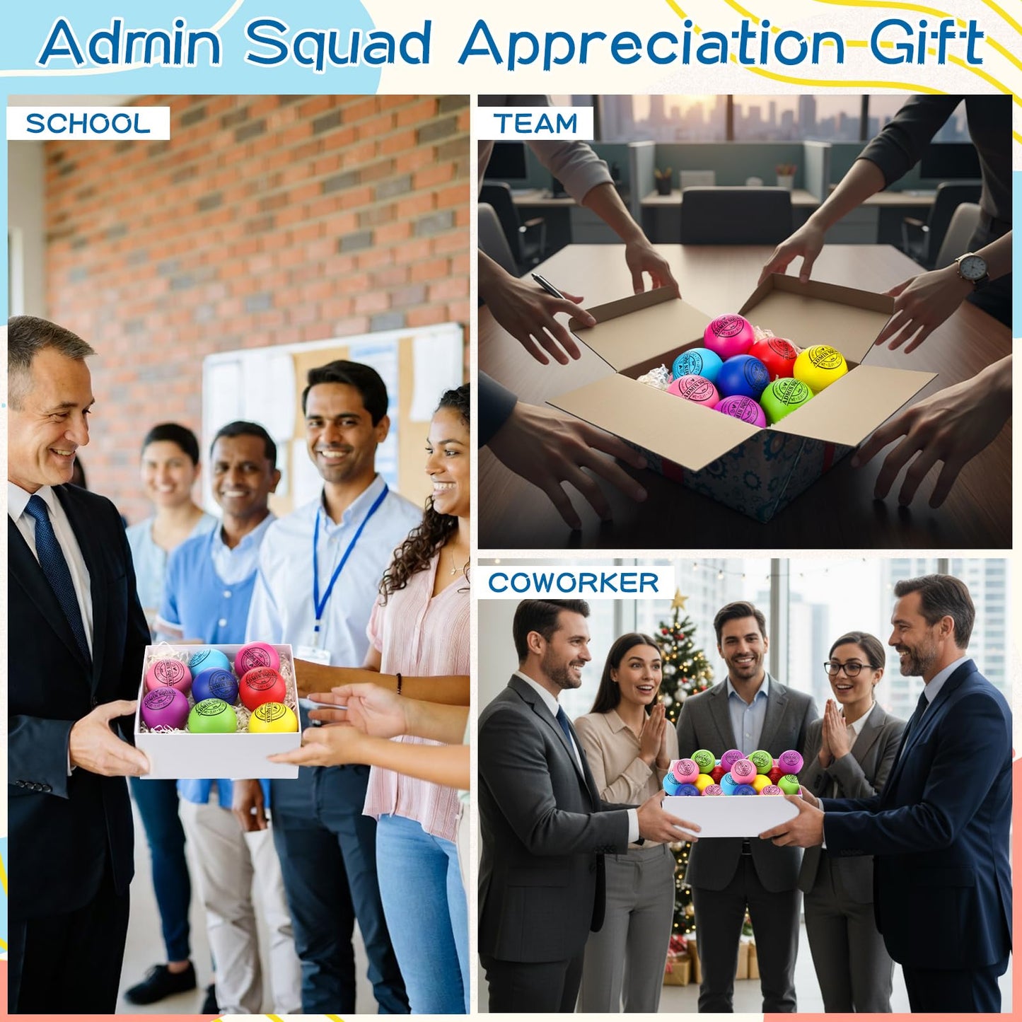 Poen 24 Pcs Administrative Professional Appreciation Gifts Admin Squad Gift Funny Stress Ball for Assistant Secretary Office School Coworkers Thank You Employees Appreciation Staff Team Desk