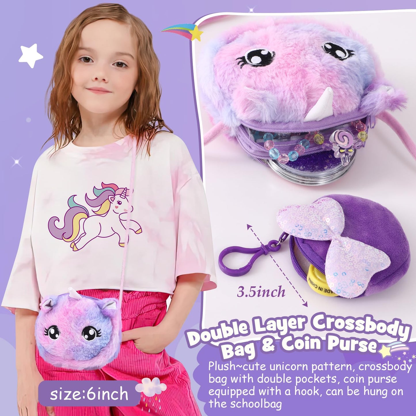 Tacobear Unicorn Gifts Girls Toy Age 5 6 7 8-12 with 3.5mm Wired Headphones Locked Diary Water Bottle Plush Bag Purse Socks Mirror, Christmas Birthday Gift Idea Toys for Teen Girl 6-10+ Years Old
