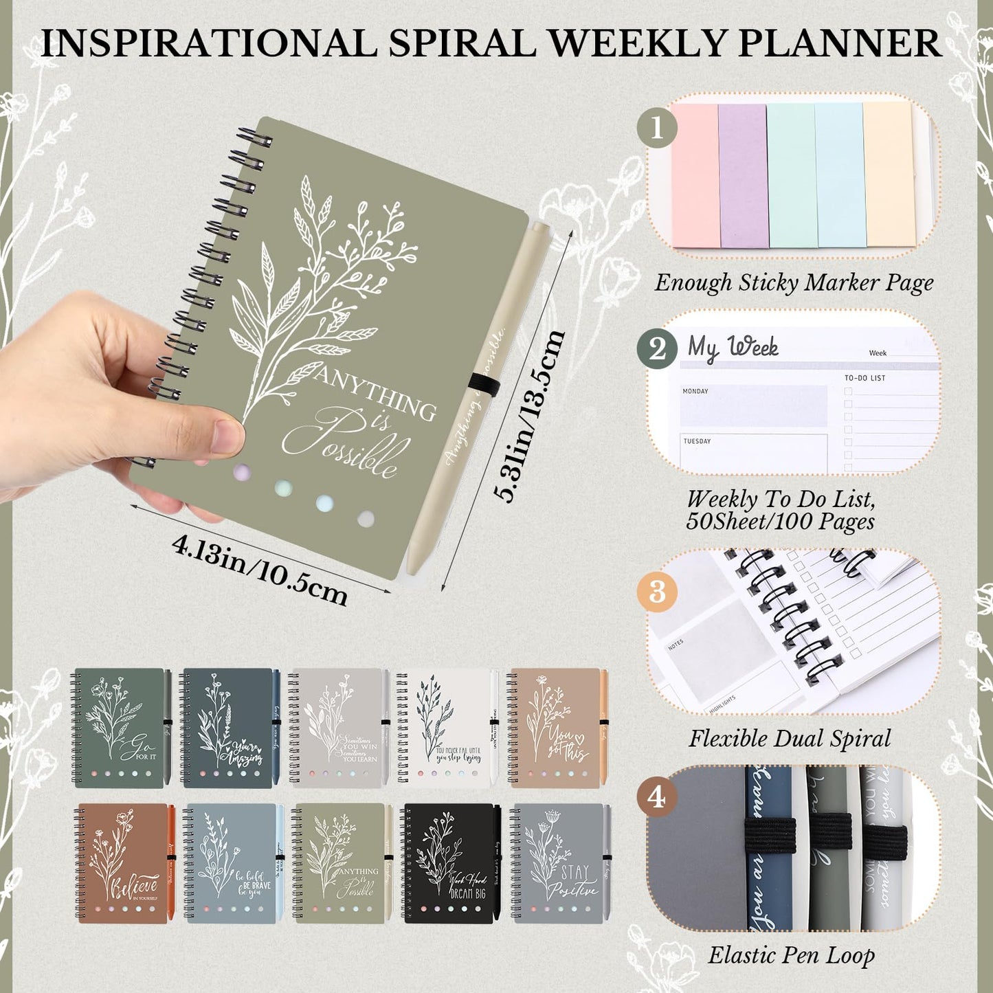 Dispowreath 10 Sets Inspirational Notepads and Pens Motivational Journal Bulk Employee Appreciation Gifts for Teacher Coworker Team Nurse Staff Office Supplies