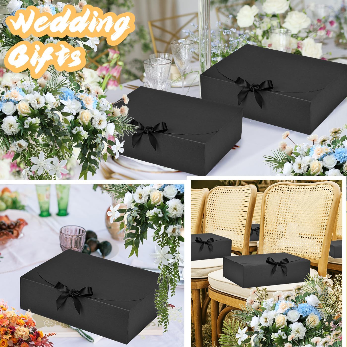 WLUSEAXI 12Pack Black Gift Boxes with Lids, 12×9.8×3.1 Inch Groomsmen Proposal Box, Luxury Black Gift Box with Ribbon for Bridesmaid Box, Graduation, Christmas, Wedding, Birthday, Party