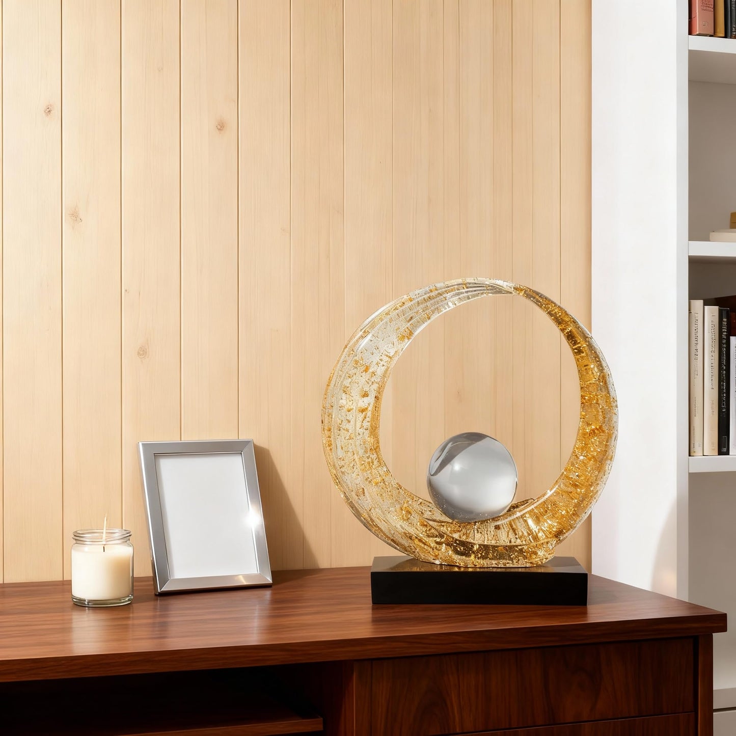 XYQXYQ Golden Wave Resin Origami Statue Modern Abstract Home Decoration Emphasizes Abstract Office Desk Center Art Statue Table Family Bedroom Living Room Golden Stripe Decoration (A-White Gold)