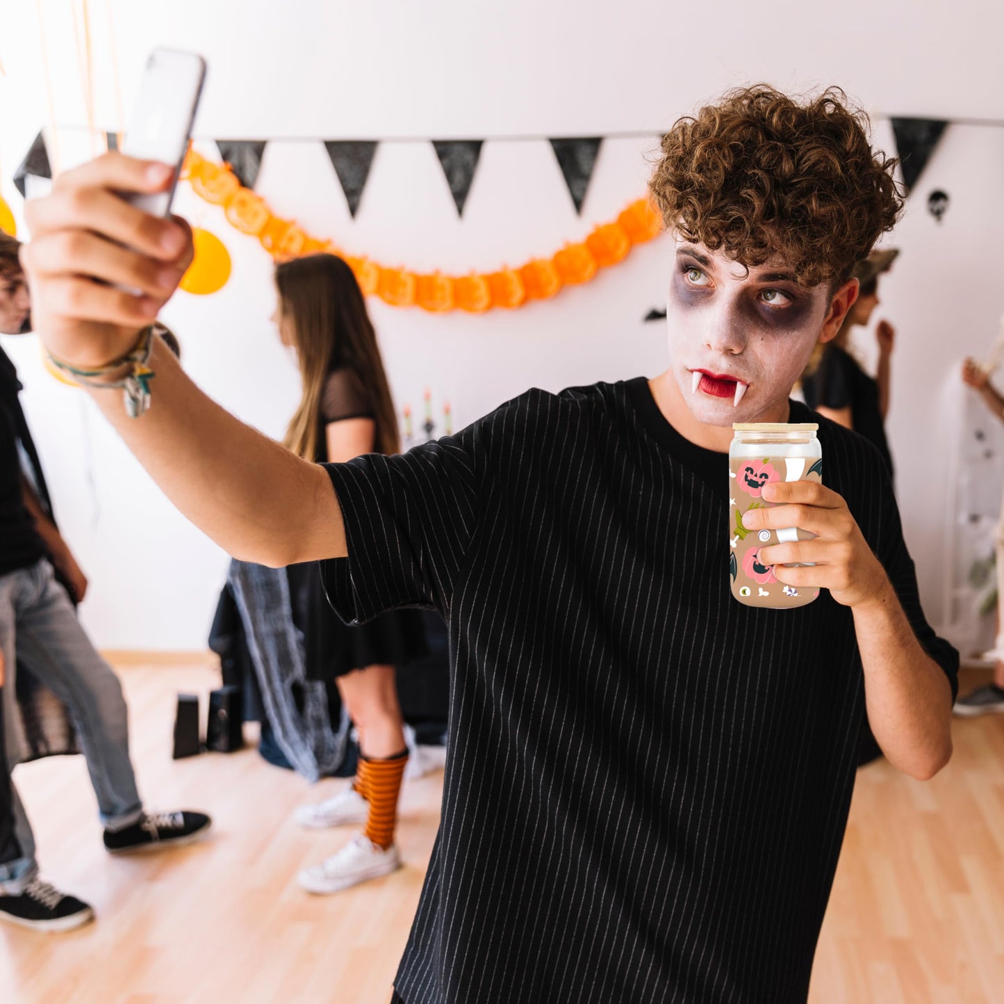 FIQZYOTHC Pink Pumpkin Halloween Cup, Spooky Iced Coffee Glass, 16oz Cute Ghosts Cups w/Lids Straws, Ghost Bats Décor Halloween Tumbler Gifts for Women, Teens, Girls, Boo Basket Stuffers