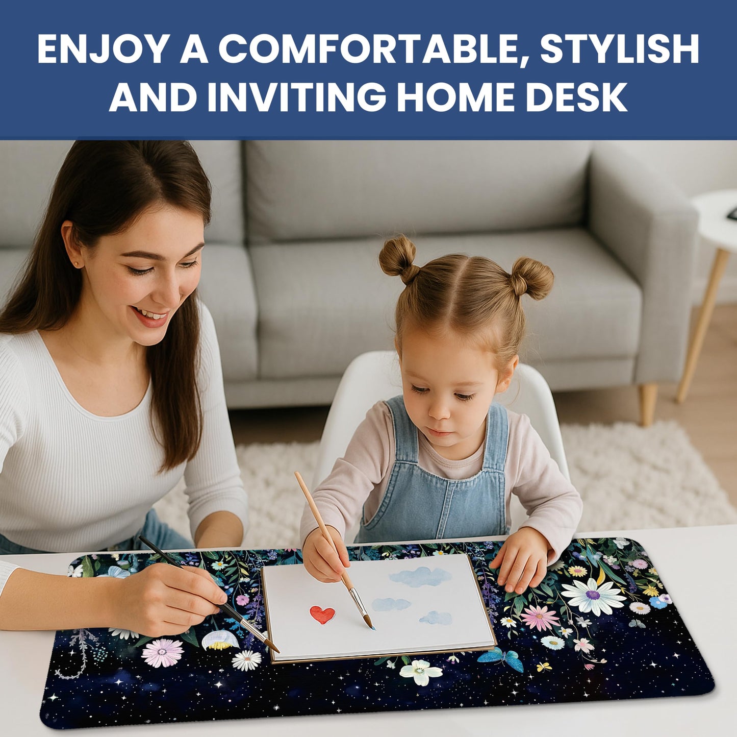 Large Mouse Pad for Desktop, Cute Desk Mat Pad Protector for Work & Gaming, Aesthetic Pretty Anti-Slip Laptop Blotter Cover for Office School Home Supplies, Celestial, 31.5" x 11.8"