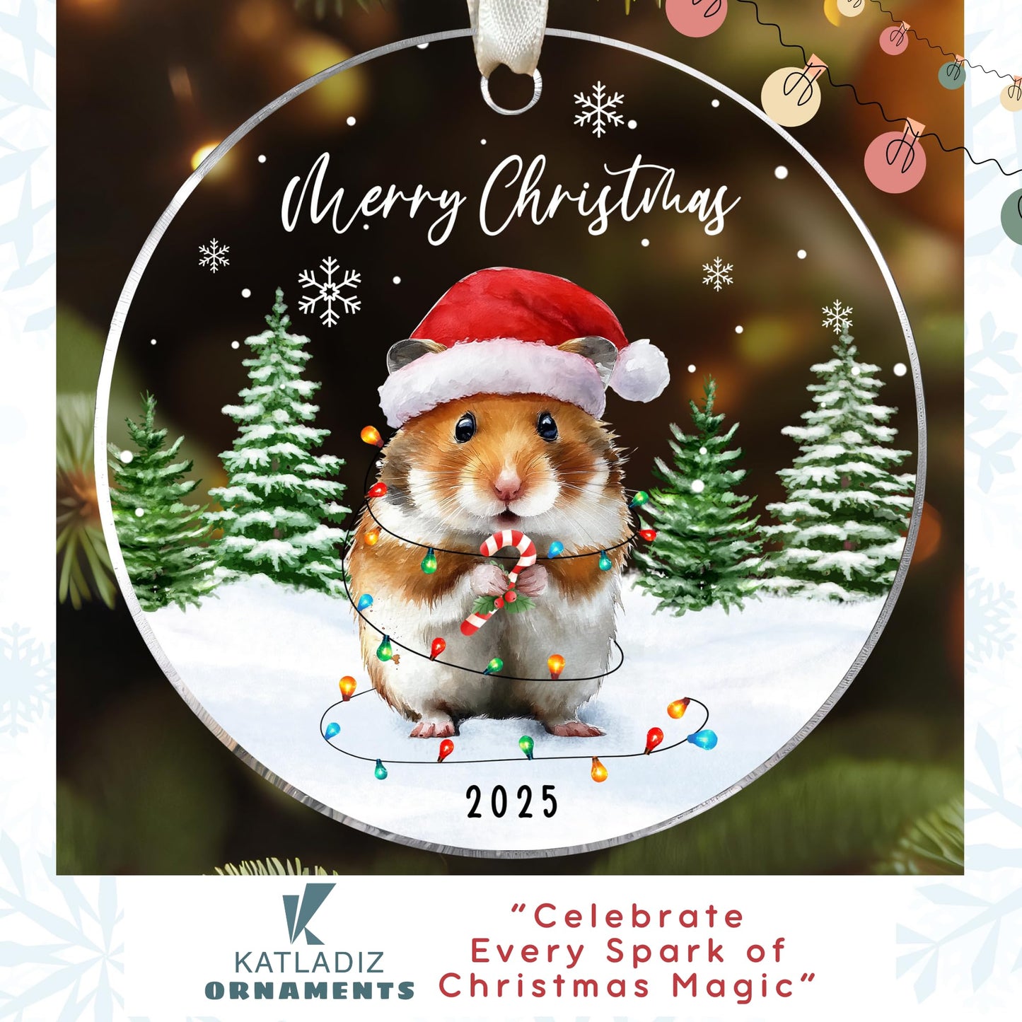 KATLADIZ Hamster Ornaments - Hamster Ornaments for Christmas Tree - Hamsters Gifts for Women, Lovers, Girls - Gifts for Cute Animals Lovers - Acrylic Christmas Ornament 2025