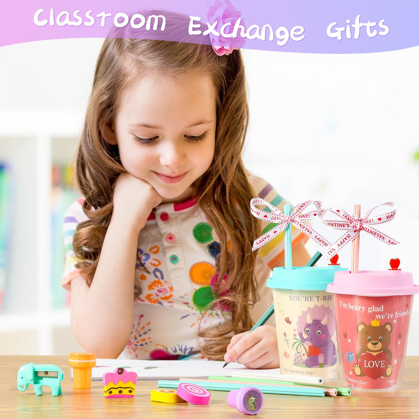 24 pcs Valentines Day Gifts for Kids Classroom - Valentines Day Stationary Set Gift with Cards for School,Valentine exchange valentines party favors for kids boys girls,Valentines goody bag filler.