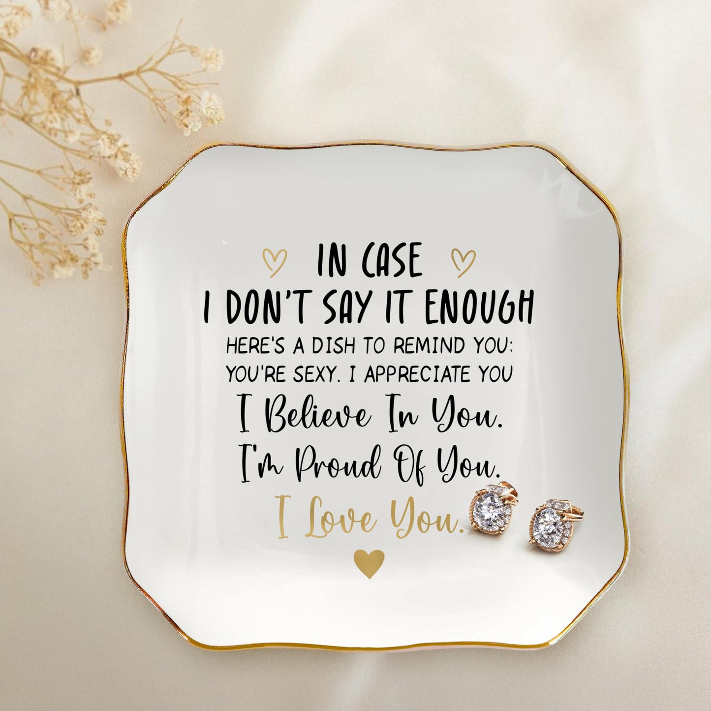 OASSIE Anniversary Couple Gifts for Women - 4"x4" Ceramic Jewelry Dish Tray - Romantic Wedding Anniversary Engagement Gifts for Her Women, Wife Birthday Gift Ideas, Girlfriend Gift, Decorative Tray