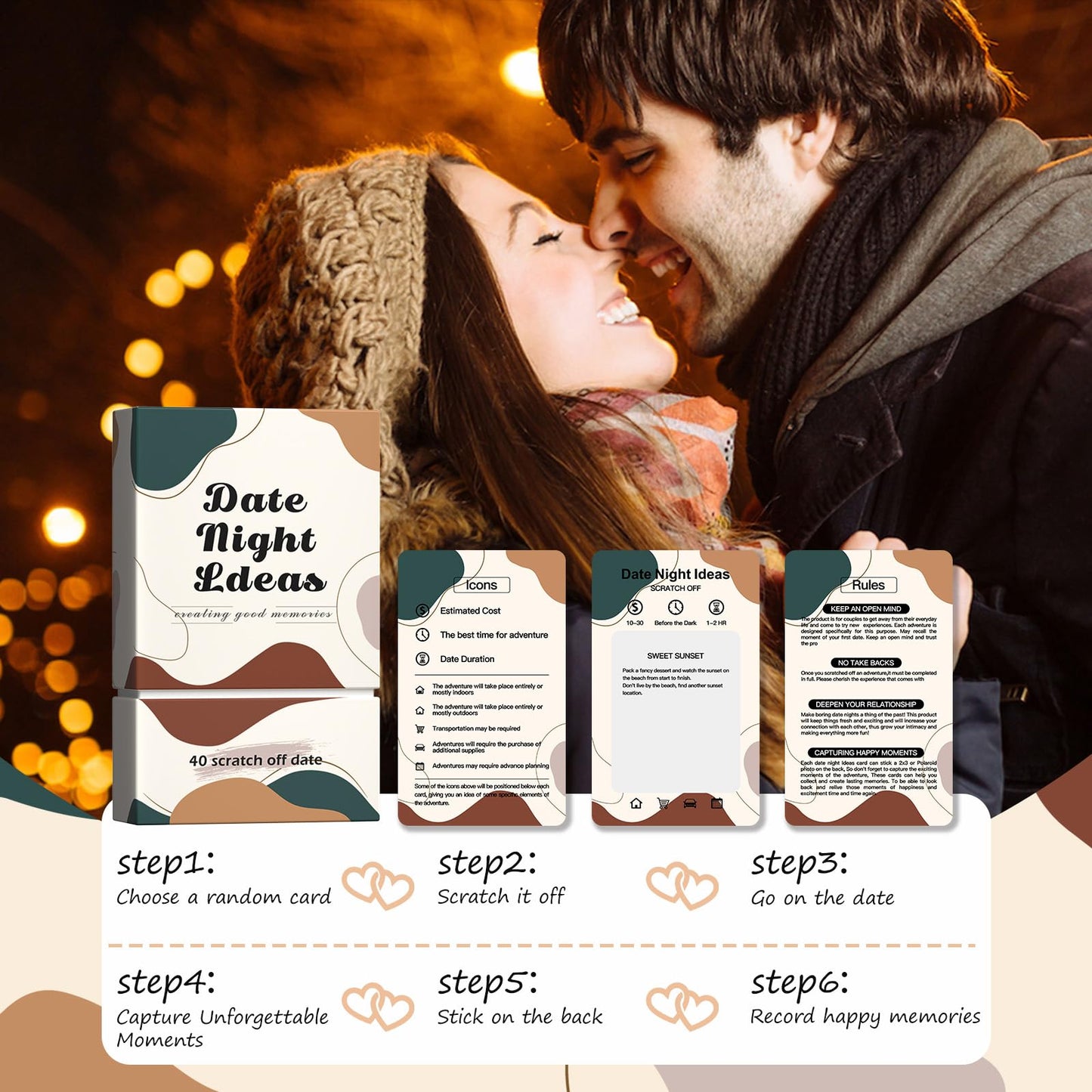 40 Scratch Off Date Night Ideas Cards, Romantic & Adventurous Engagement Couples Games Gifts, Anniversary Newlywed Wedding & Valentines Day Gifts for Him, Her, Boyfriend, Girlfriend, Husband or Wife