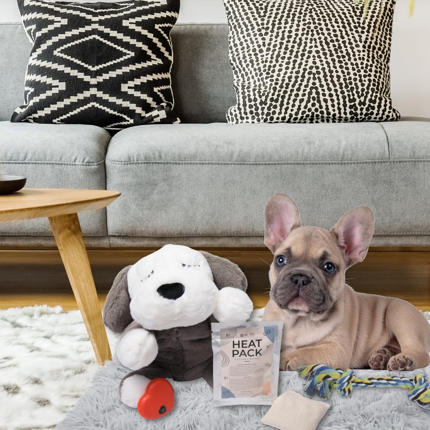 LUNA + RUFUS Upgraded Heartbeat Puppy for Dogs with Blanket, Heat Packs and Chew Toy - Pet Anxiety Relief and Calming Sleep Aid - Perfect Dog Stuffed Animal for Behavioral Crate Training - Dog Toys