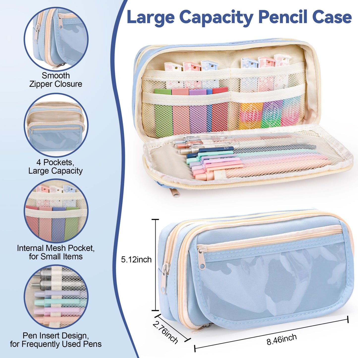 DazSpirit 61 PCS Aesthetic School Supplies with Cute Pencil Case, No Bleed Highlighters, Gel & Erasable Pens, Mechanical Pencils, Refills, Complete College Essentials Stationery Kit for Women