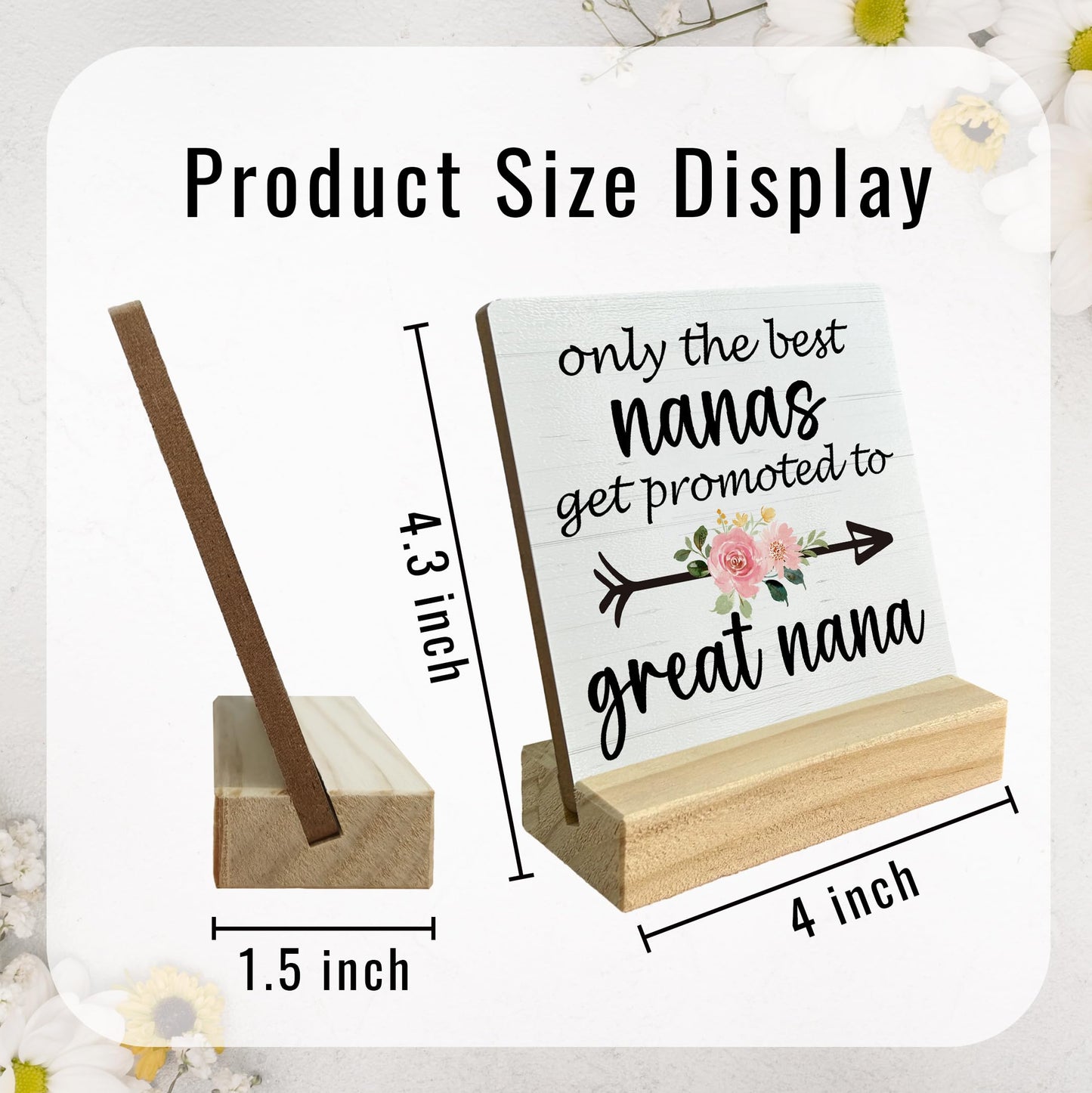 FUGWN Great Nana Gifts Desk Decor, Pregnancy Announcement for Grandma Wood Desk Sign, Gifts for Great Nana Grandma, Promoted to Great Nana Wooden Plaque with Wood Stand for Home Table Decor