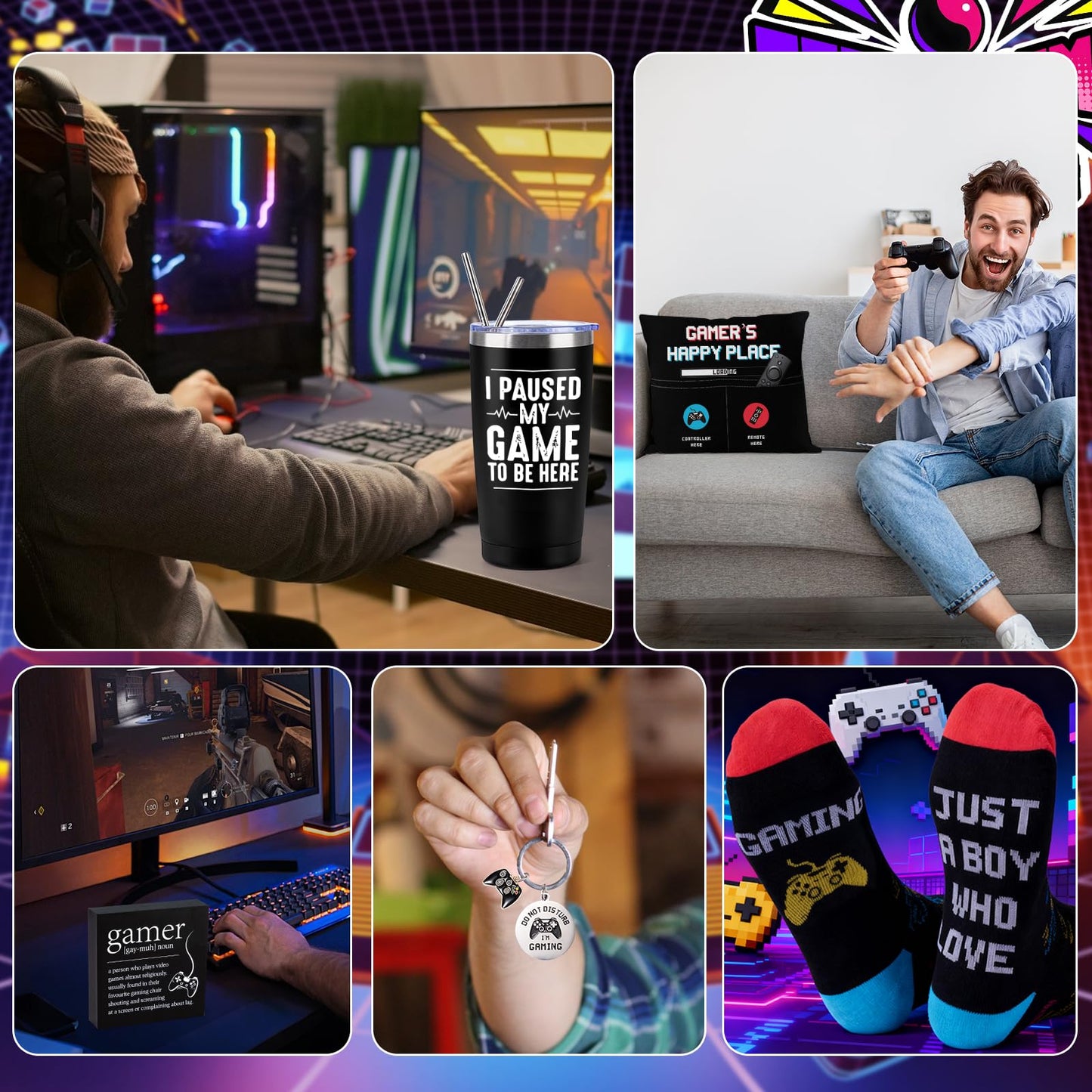 Gamer Gifts Sets for Boys, Birthday Christmas Cool Gaming Gift, Gaming Throw Blanket Tumblers Funny Pillow Covers Socks Keychain and Gifts Box for Easter Basket Graduation Men Girl Teen Gamer Lover