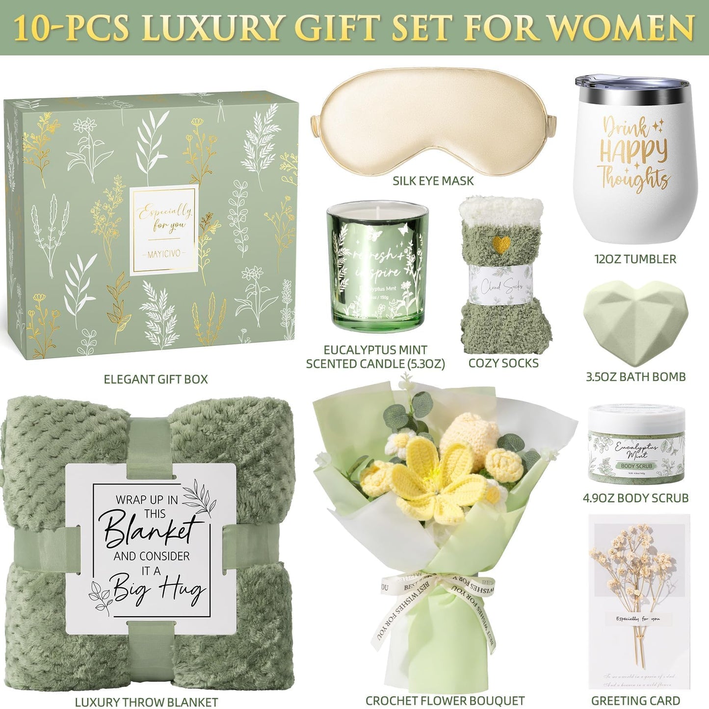 Mothers Day Birthday Gifts for Women Self Care Package Get Well Soon Gift Baskets, Thinking of You Sympathy Spa Gift Set w/ Crochet Flower Bouquet, Unique Gifts for Women Mom Sister Grandma Friends