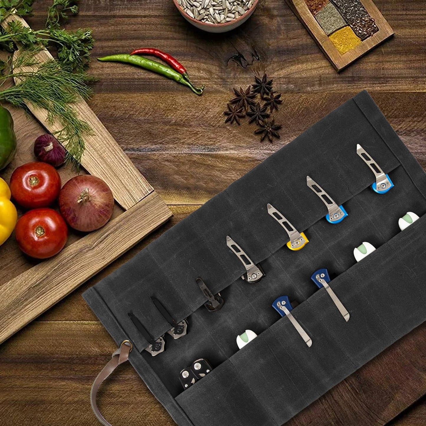 Baizoy Knife Display Bag with 12 Slots Pocket Knives,Folding Knife Holder Organizer,Knives Roll Collection Protector Bag,Tactical Outdoor for EDC Mini Knife Bags (Black)