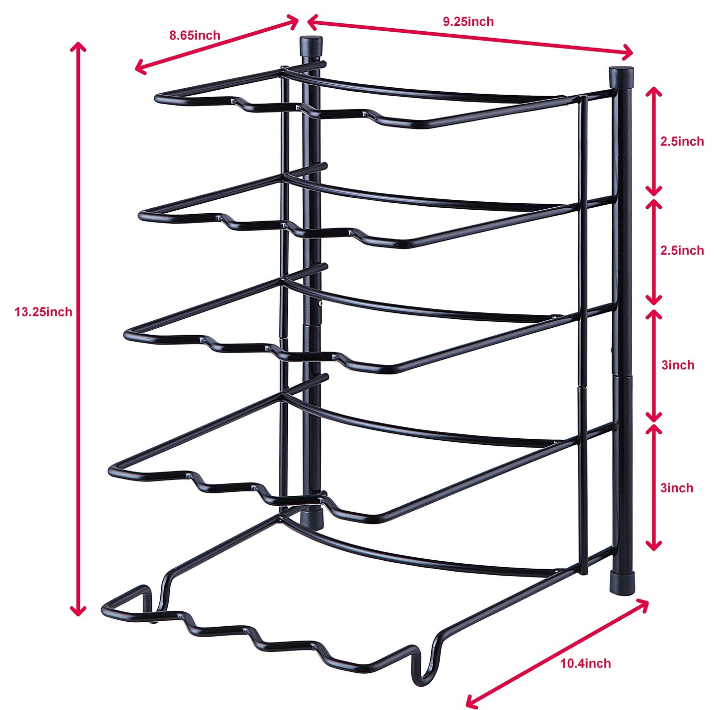 SunnyPoint Metal Heavy Duty Kitchen Countertop Cabinet Pantry Pan, Pot Lid, and Pot Organizer Rack Holder, 9.25 x 10.4 x 13.25 Inch, Black