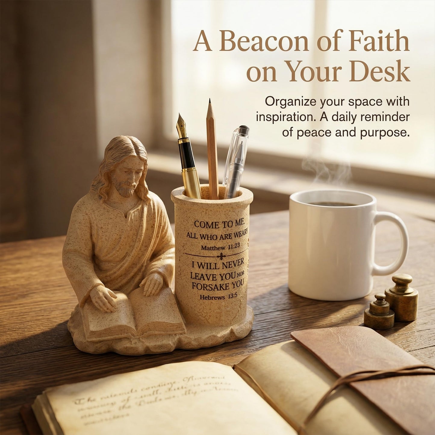 jklhkmhj Jesus Pen Holder With Bible Verse,Jesus Inspirational Religious Bible Verse Pen Holder Thoughtful Christian Gifts for All Perfect for Office School Home and Stationery Essentials