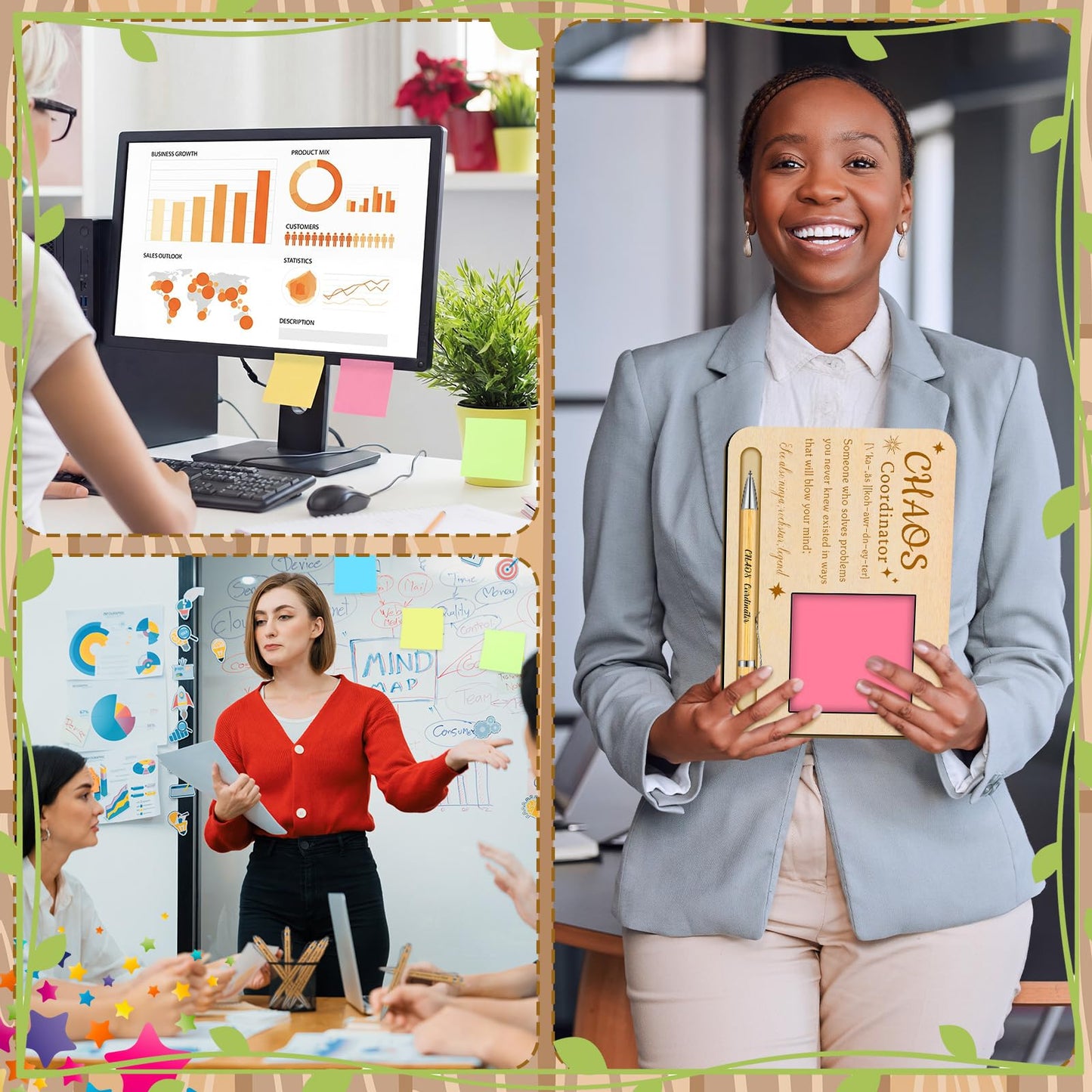 Kosiz 10 Set Chaos Coordinator Appreciation Gifts Bulk Wooden Sticky Note Holder with Notes and Ballpoint Pens Thank You Appreciation Gifts for Chaos Coordinator Team Employee Office Supplies