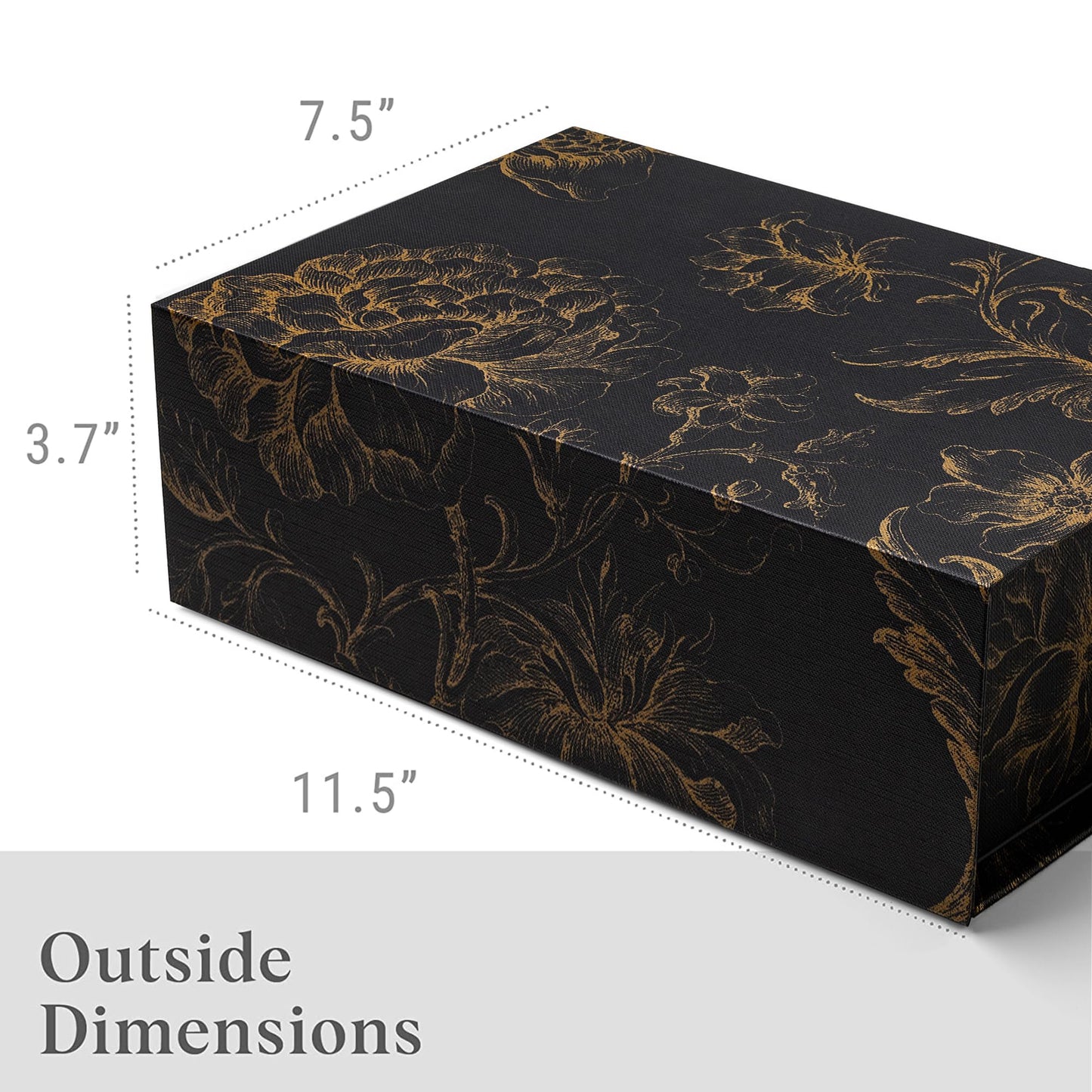 Sorarto Luxury Keepsake Gift Box | Black Gold Floral Decorative Boxes with Magnetic Lids for Presents, Wedding Memory Box, and Bridal Gifts. 11.5" x 7.5" x 3.5"