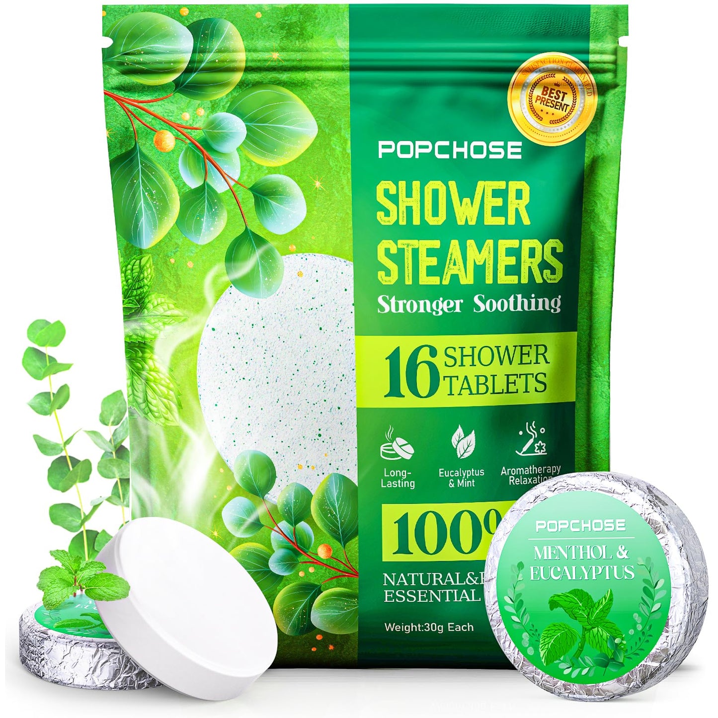 POPCHOSE Shower Steamers Aromatherapy 16 Pack, Valentines Day Gifts for Women & Men, Eucalyptus for Shower with Natural Essential Oils- Quick Relief Nasal Congestion, Home SPA & Self Care Relaxation