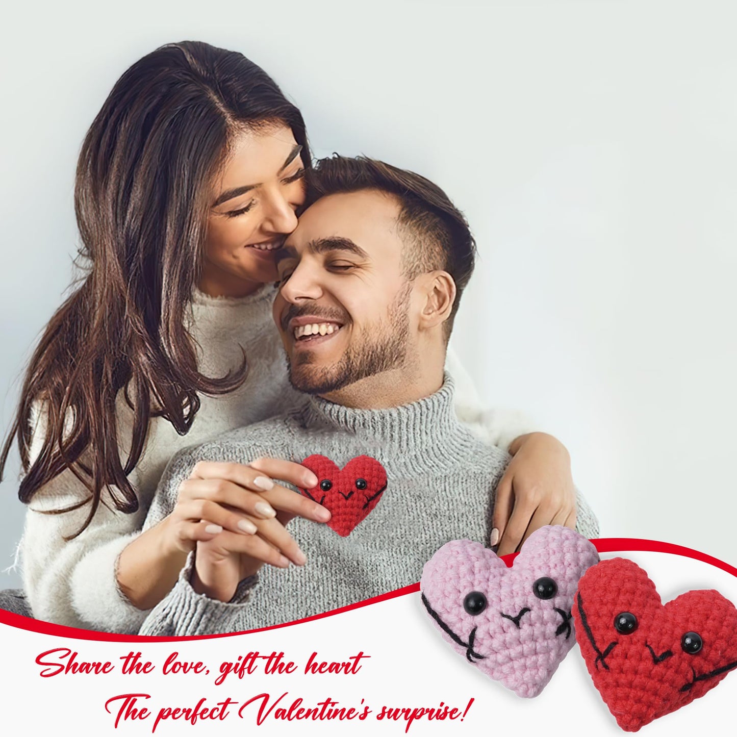 Miarita 2Pcs Pocket Hug Token, Cute Crochet Heart, Valentines Day Gifts for Her, Him, Women, Long Distance Relationship Gifts, Romantic I Love You Valentines Gifts for Women Men Couple