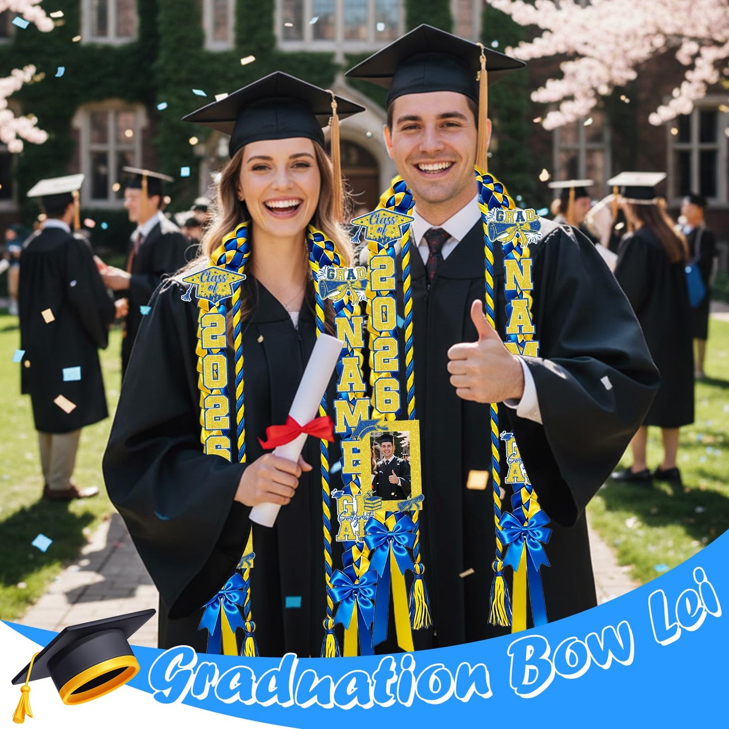 Hamdwerk Graduation Leis Class of 2026, 69Pcs Graduation Ribbon Leis Making Kits with Photo Frame Honor Cord Letters Numbers, DIY Braided Necklace Decorations Graduate Congrats Gifts Party Supplies