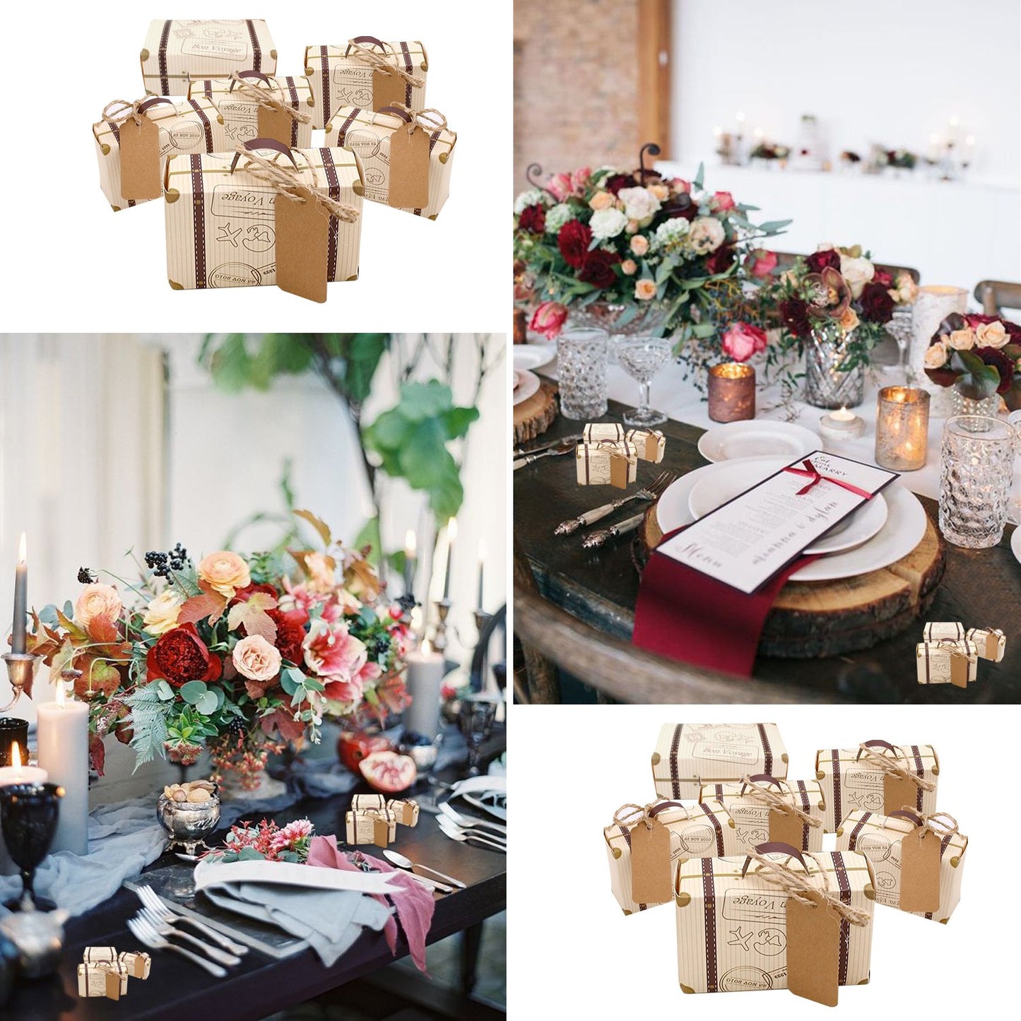 Faylapa 50pcs Suitcase Candy Boxes, Party Favor Candy Box, Vintage Kraft Paper Gift Bag for Travel Theme Party, Wedding, Birthday, Bridal Shower