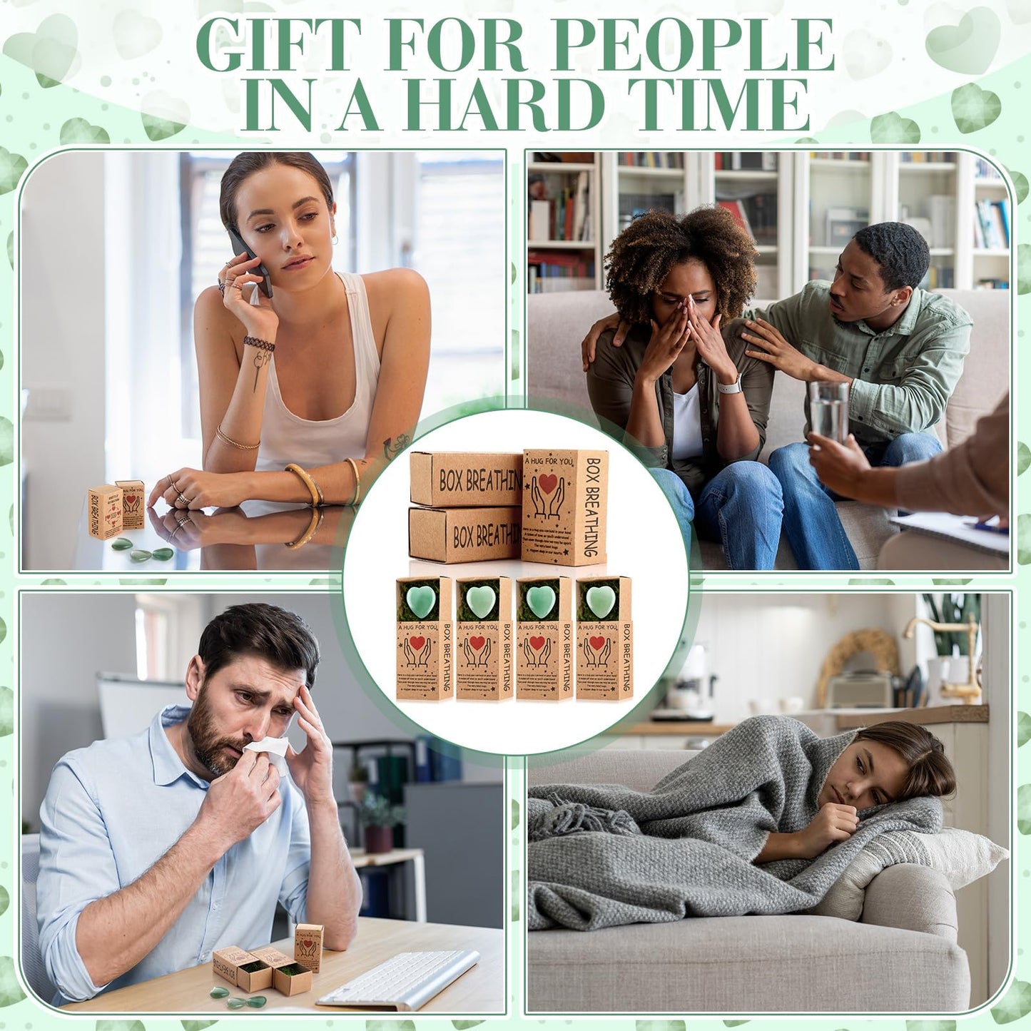 Landical 50 Sets Mother's Day Pocket Hug Token Gifts Bulk Little Heart Rocks Small Crystal Heart Stones Bulk with Boxes for Birthday Party Colleagues Family Celebration of Life Gifts (Green)