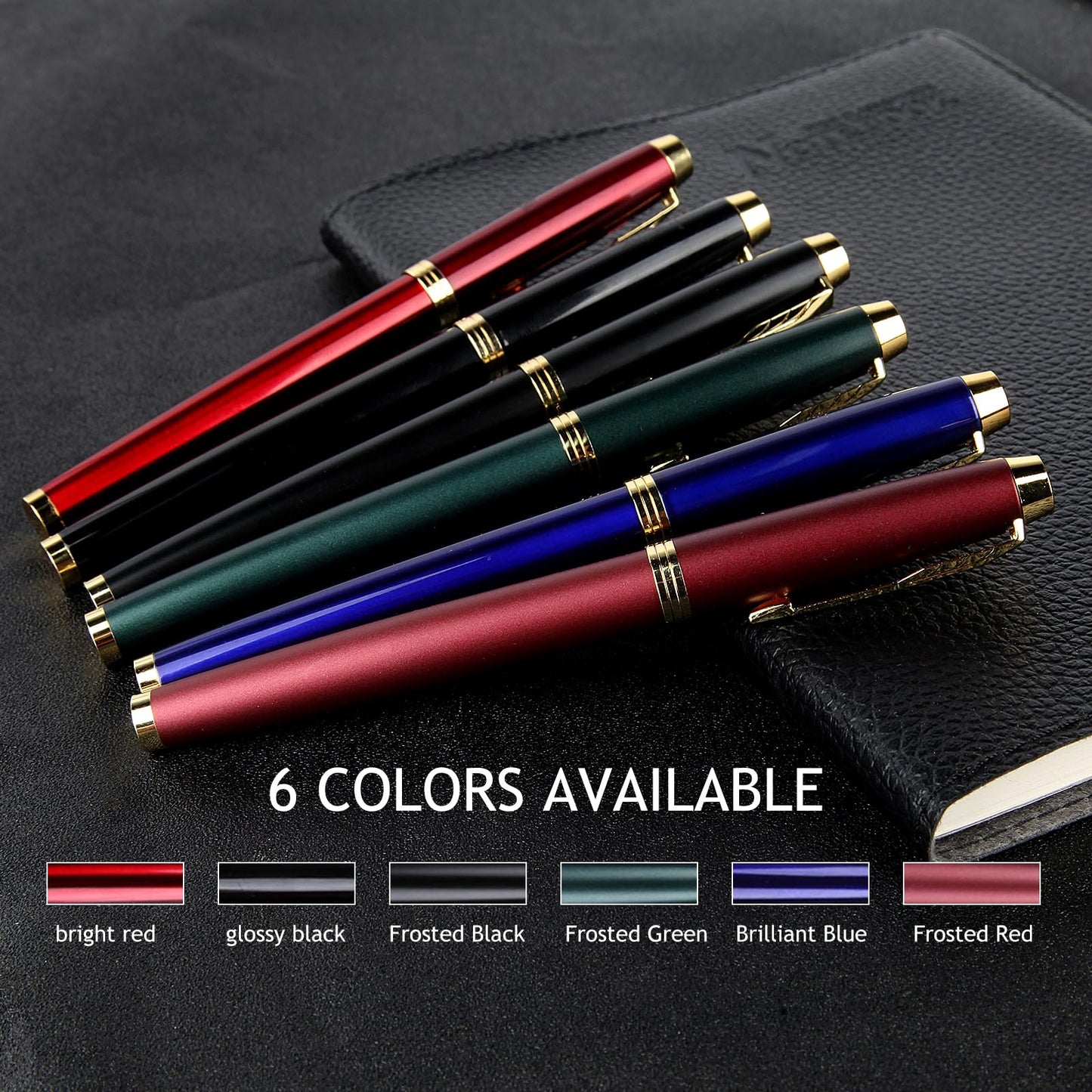 Zalantan Fountain Pen,luxury pens Fine point smooth writing pens for journaling fancy pen with Gift Case 8 black ink cartridges an EF Nib an ink converte nice metal pen writer gifts(Black)