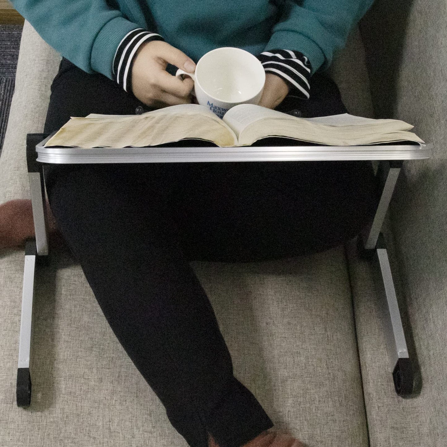 Extra Large Adjustable Book Stand for Bed and Sofa - Multifunctional Laptop Holder With Page Clips, Ergonomic Multi-Height Angles, Portable for Heavy Textbooks and Cooking