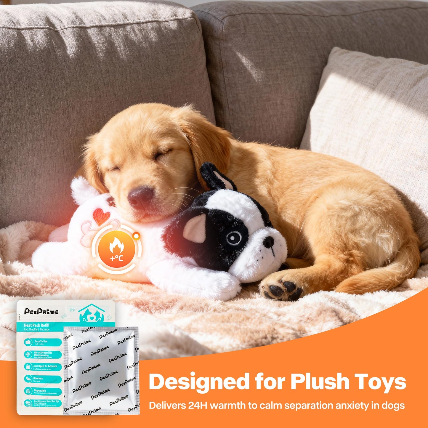 Pet Prime 12-Pack Disposable Heat Packs for Heartbeat Plush Toys,Up to 24H Odorless Warmth, Easy to Use, Instant Comfort Companion for Anxious Pets