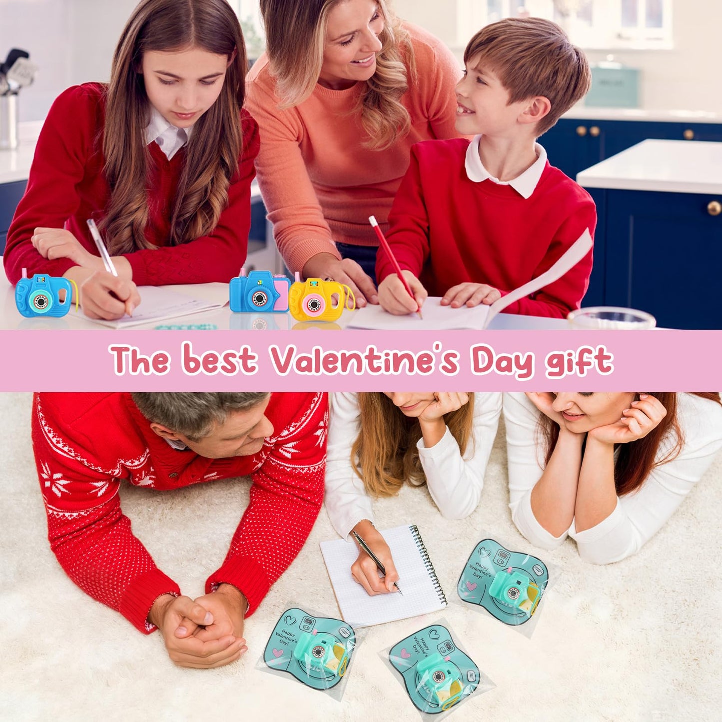 Jenaai 30 Pack Valentines Day Gifts for Kids Mini Toy Camera Bulk Set with Valentine's Greeting Cards Images in Viewfinder for Kids Classroom Exchange Gift Award Prize Party Favors