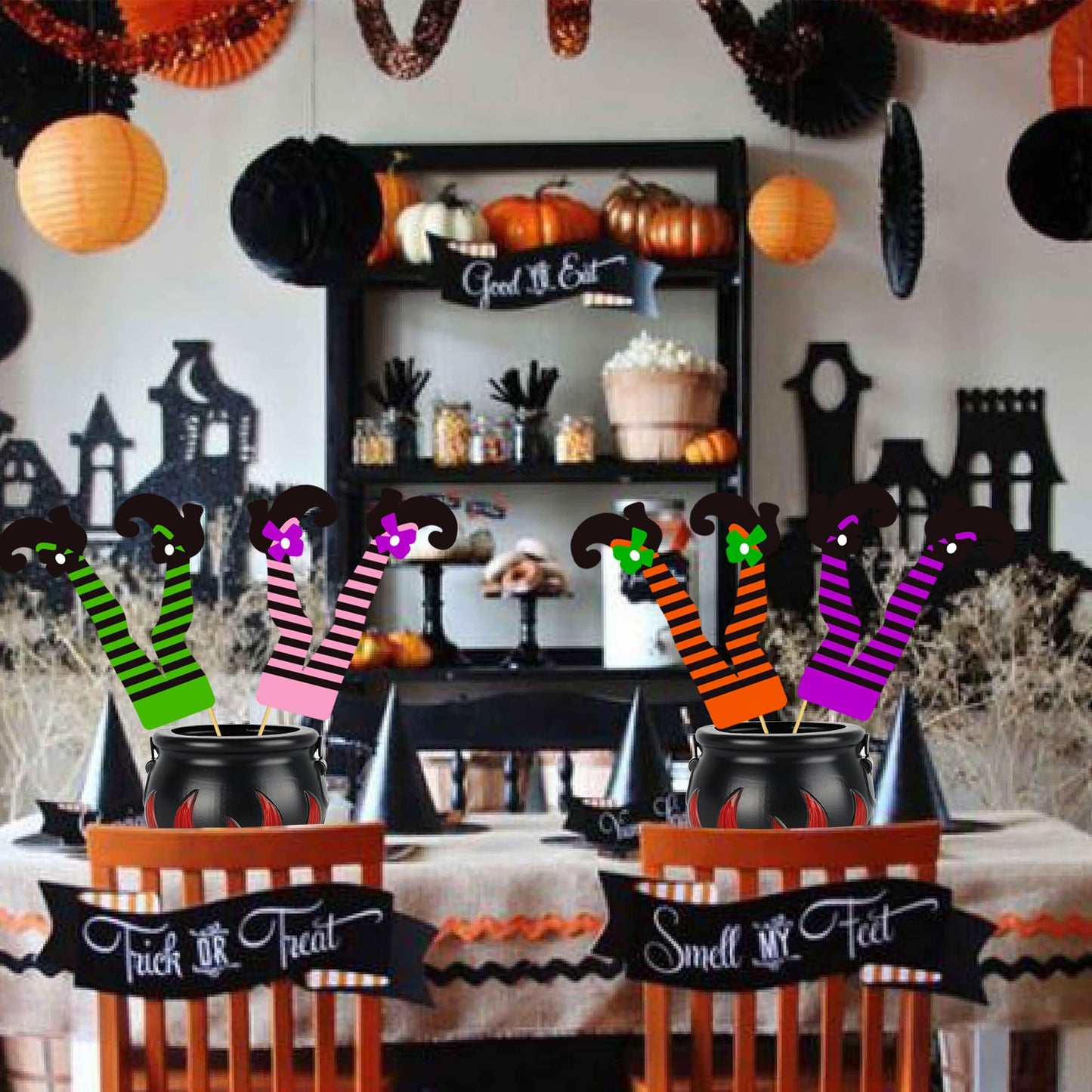 Halloween Witch Boot Centerpieces Sticks 24PCS Witch Theme Party Decorations Witch Leg Shoes Table Toppers Halloween Birthday Centerpieces for Fantasy Wizard Legs Baby Shower Supplies