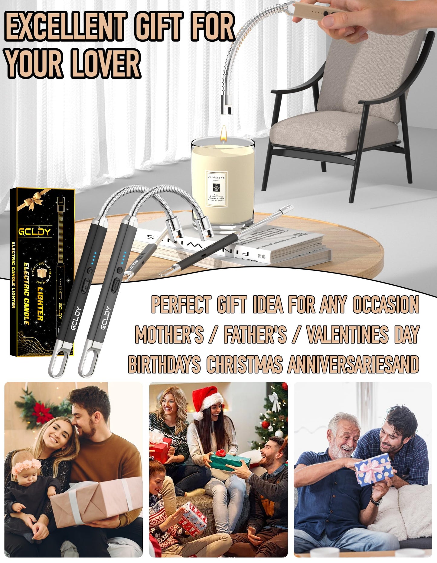 Electric Candle Lighter, Best Stocking Stuffers 2025 for Women Men Adults, Birthday Gift for Women Wife Mom Sister Nana Men, Long Rechargeable Lighter for Candle Grill Home Kitchen BBQ Camping