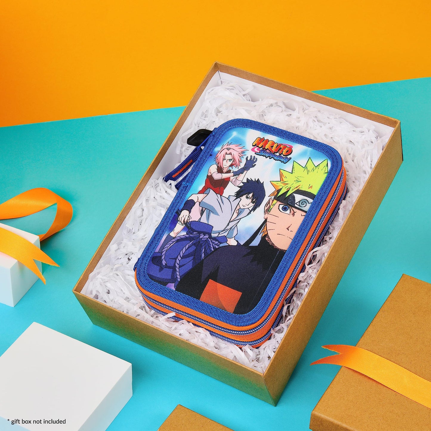 Naruto Pencil Case with Stationery Included School Supplies Filled Large Pencil Case 2 Compartments Colouring Pencils Mini Notebook Boys Stationery Set Anime Gifts for Boys