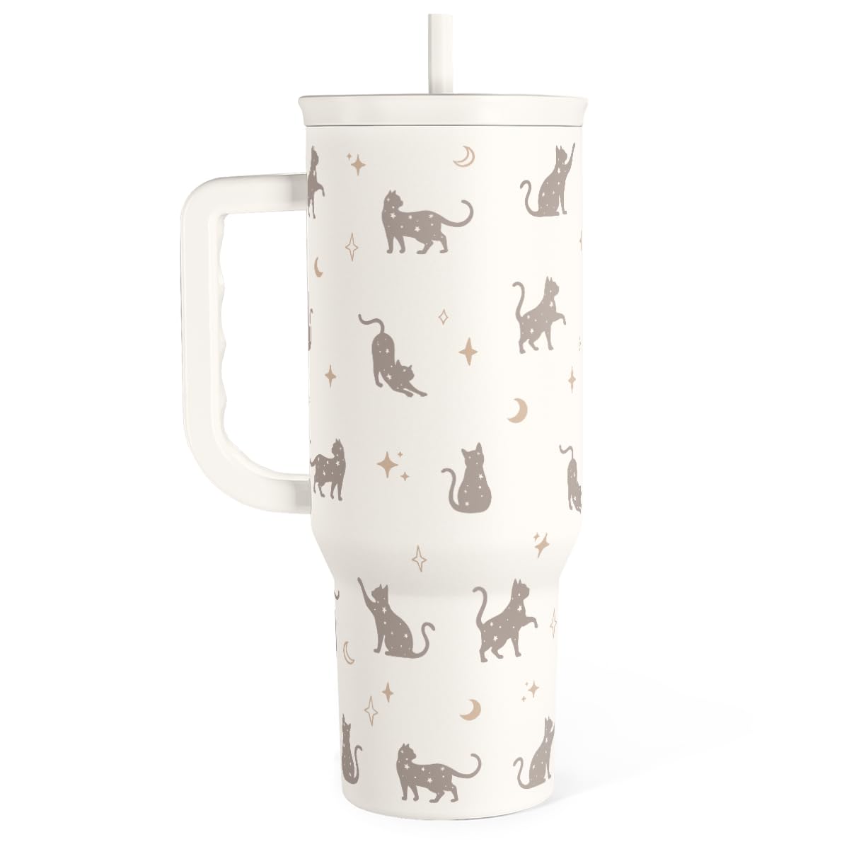 Gift for Cat Lovers Cat Mom – 40oz Stainless Steel Tumbler with Handle and Straw - Travel Coffee Mug for Women, Gift for Birthday, Christmas