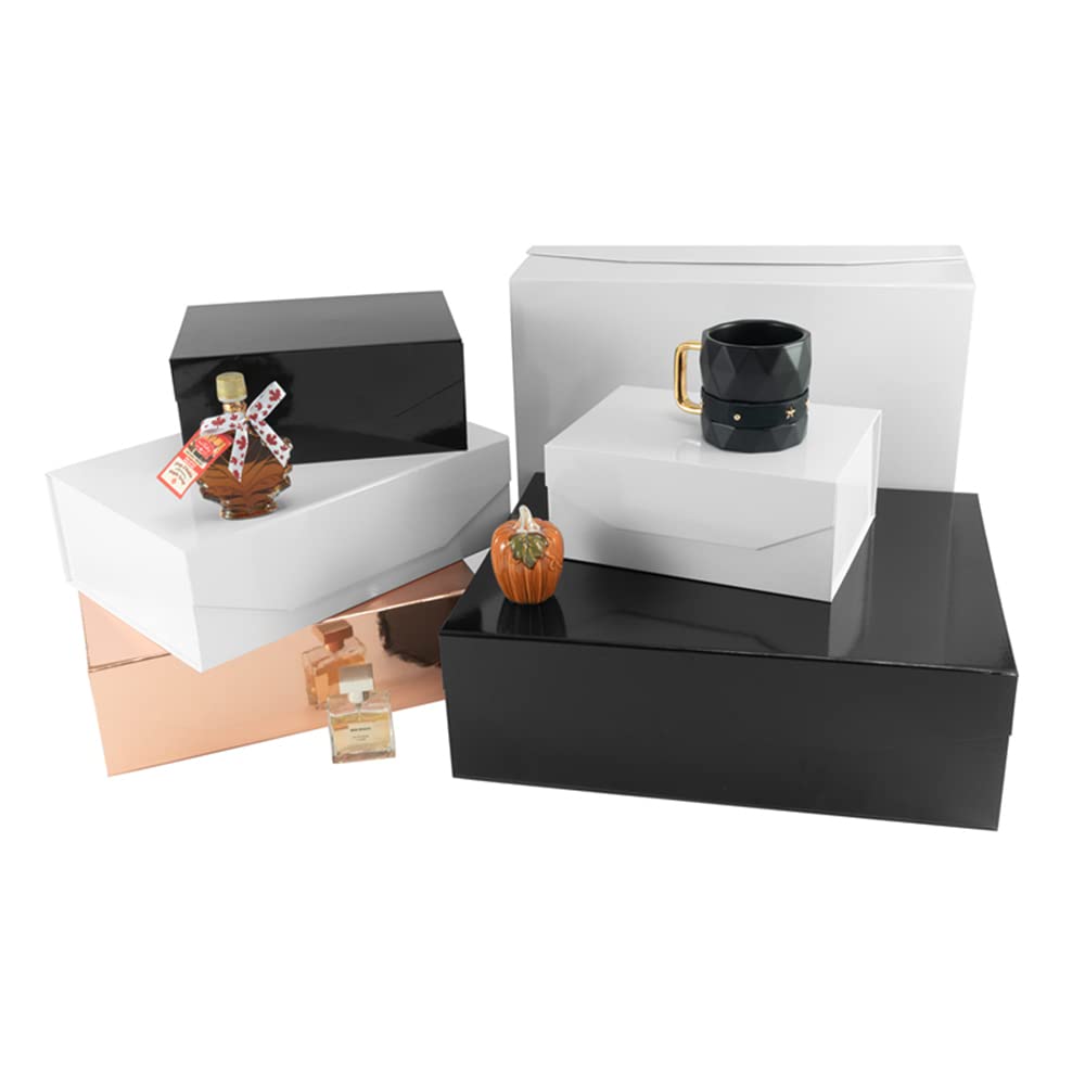 PACKGILO Black Extra Large Gift Box with Lid 2 Pcs 16.5 x 13 x 5.3 Inches, Gift Box large Black Gift Boxes for Presents Clothes Robe Wedding Dress Sweater,Reusable Foldable Bridesmaid Proposal Box（Glossy）