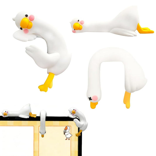 3 Pcs Cute Lazy Duck Monitor Toppers, Funny Goose Figurines for Computer Decoration, Mini Aesthetic Desk Accessories for Office & Home, Quirky Car Dashboard Decor, Small Gifts for Coworkers (Set of 3)