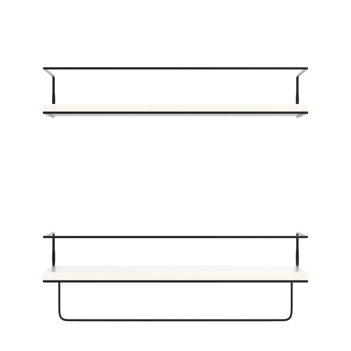 Shario White Floating Shelves - Set of 2, Wall Mounted Hanging Shelves with Black Towel Rack, Decorative Storage Shelves for Bathroom, Kitchen, Living Room & Bedroom (Modern White, 15.7 Inches)