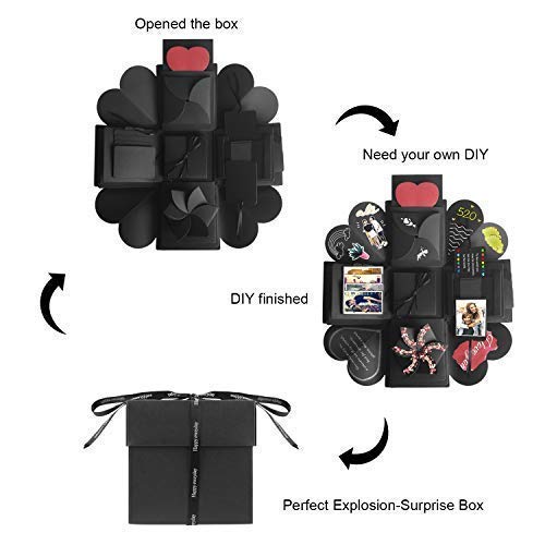 Wanateber Explosion Box DIY Gift - Love Memory, Scrapbook, Photo Box for Birthday Gift, Anniversary,Wedding or Valentine's Day Surprise Box (Black)