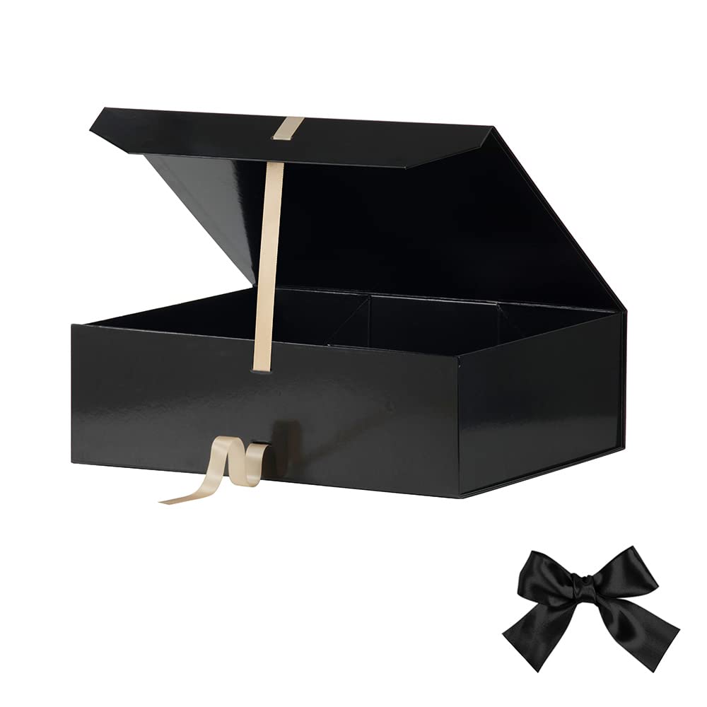 GoooodGift Black Extra Large Gift Box 16x14x5.3 Inches,Gift Box with Lid Magnetic Closure, Groomsman Proposal Box, Rectangle Collapsible Gift Boxes for Large Gifts (Matte Black)