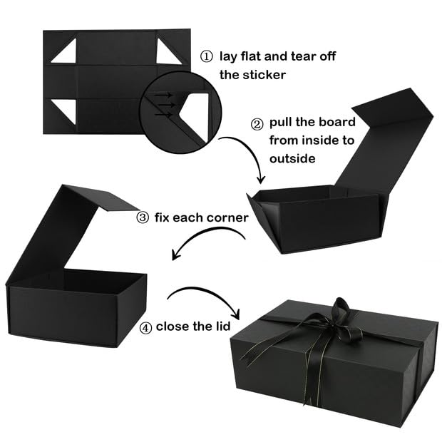 YINUOYOUJIA Large Black Gift Box14x9x4.5 inches,Gift Boxes with Magnetic Closure Lid,Ribbon and Card,Present Box for Birthady Valentine's Day Mother's Day Christmas,Anniversary