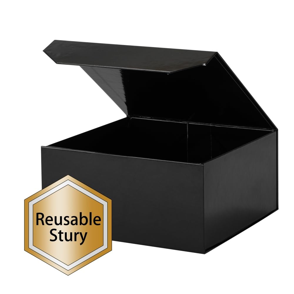 PACKGILO 1 Pcs Black Gift Box Large 13x11x5.3 Inch Black Magnetic Boxes with Crinkle Paper Red Large Gift Box with Shredded Paper Luxury Gift Boxes with Lids for Presents