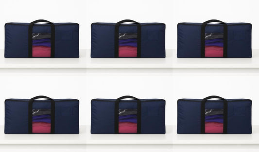 6-Pack Oversized Heavy-Duty Moving Storage Bags with Reinforced Zippers & Soft Grip Handles, Durable Clothes Organizer Totes, Dark Blue Packing Bags Product Dimensions(27L×14W×14H)