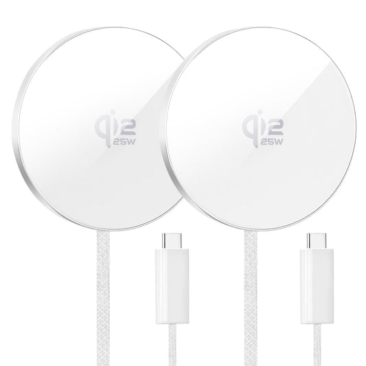 Wireless Charger 2Pack 25W Qi2 Magnetic Wireless Charger for iPhone 17/16/15/14/13/12 Pro Max, Air pods 4-2Pro, Samsung Galaxy, Google Pixel, and More, Lightweight for Travel Home Office Desk (White)