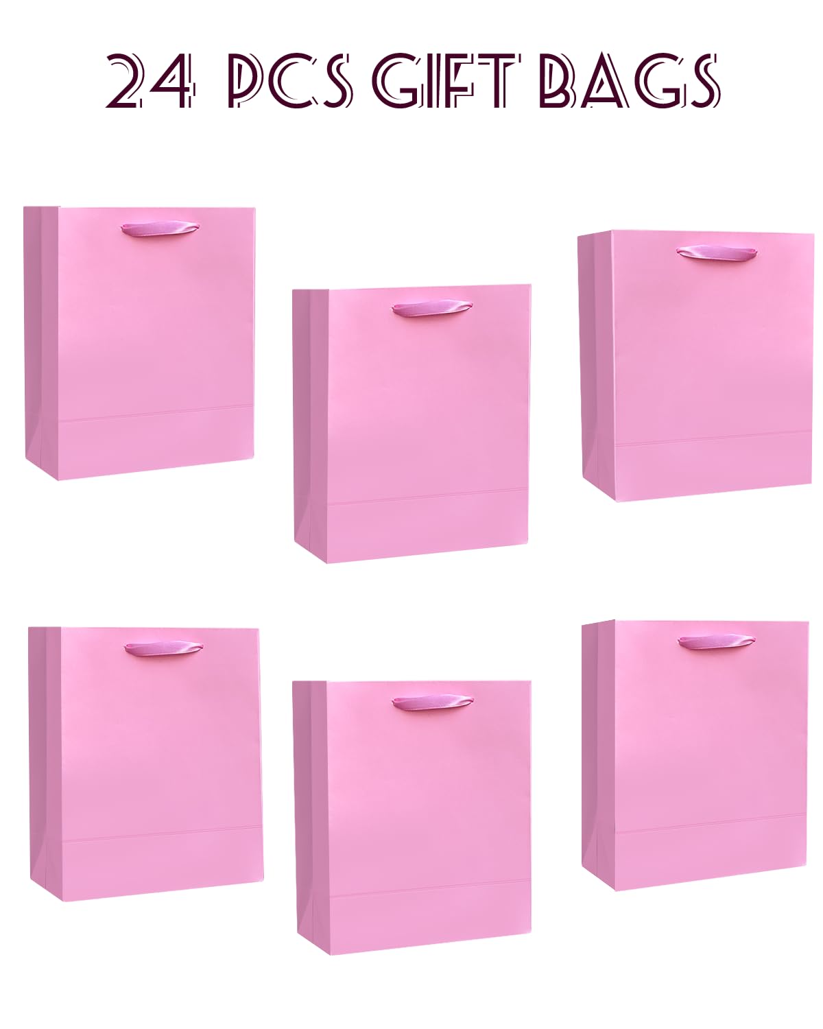qiqee 24pcs Pink Gift Bags with Tissue Paper for Wedding, Birthday, Party Supplies-4.7"x6.3"x2.4" Small Size Cardboard Gift Bags（24pcs Bags + Tissue Paper ）