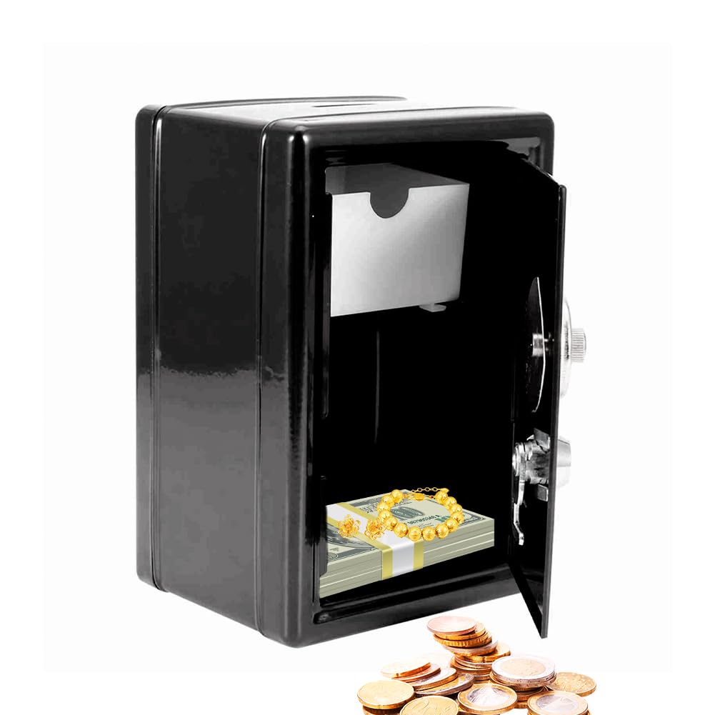 Joyzan Metal Piggy Bank, Mini Safe Coin Cash Locking Box Kid Money Saving Locker with 2 Keys Small Change Storage Jar Desktop Password Code Pot Saver Combination Lock Children Boys Girls Birthday Gift