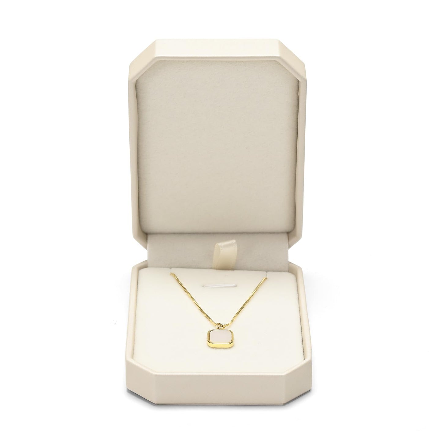 Woodten Beige Small Necklace Box PU Leather Jewelry Gift Box for Pendant Necklace Octagonal Jewelry Pendant Gift Box