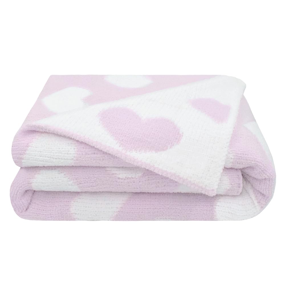 Living Textiles Purple Hearts Chenille Soft Baby Blanket Reversible Premium Cozy Fabric for Best Comfort - for Infant,Toddler,Newborn,Nursery,Boy,Unisex,Throw,Crib,Stroller,Gift, Purple Heart 40x30