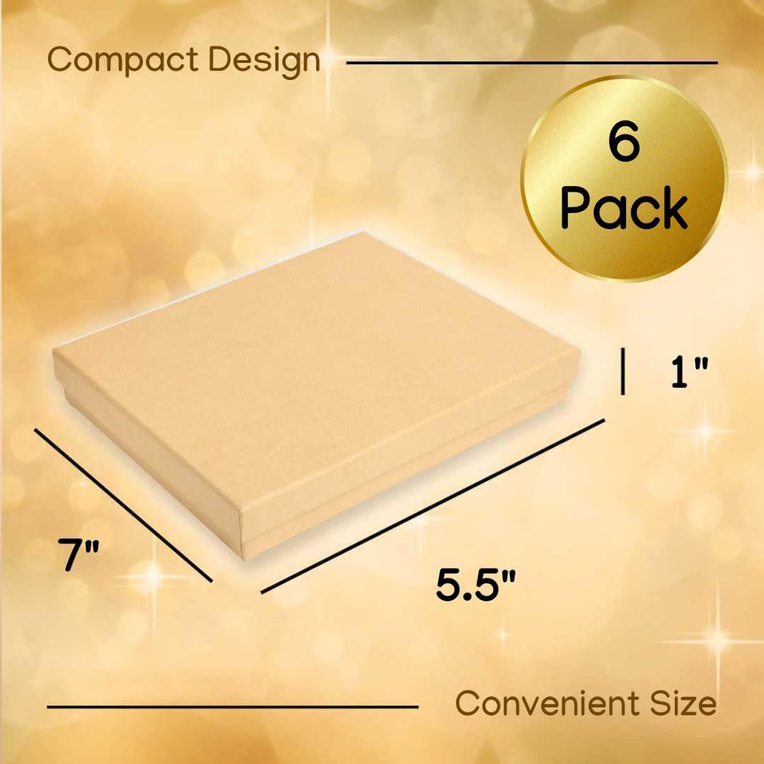 Jewelry Gift Boxes 6 Pack 7x5.5x1 inch Cardboard Jewelry Box, Cotton Filled Small Jewelry Gift Boxes With Lids | For Jewelry Packaging Bracelet, Necklace, Earring, Gift Boxes For Presents (Brown)