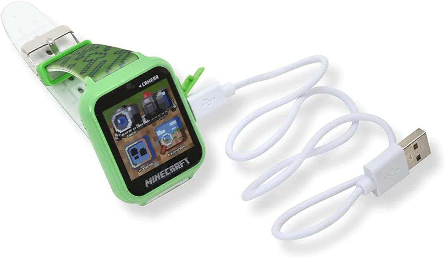 Minecraft Kids Smart Watch – Touchscreen Interactive Watch with 10 Customizable Clock Faces, Built-in Camera, Video Recorder, Alarm, Calculator, Games & Pedometer – Fits Wrists 5.5" to 8"